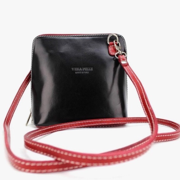 Vera Pelle Genuine Leather Crossboby Square Bag Long Shoulder Strap Convertible - Picture 2 of 15